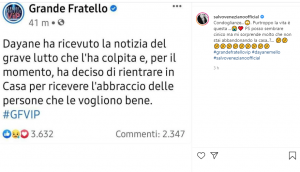 GFVIP 5 Dopo il lutto di Dayane Mello, i concorrenti vogliono abbandonare la casa 11 GFVIP 5 Dopo il lutto di Dayane Mello, i concorrenti vogliono abbandonare la casa